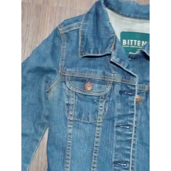 Bitten Sarah Jessica Parker jacket Womens small Dark Wash Long Sleeve Denim Jean - Picture 4 of 9
